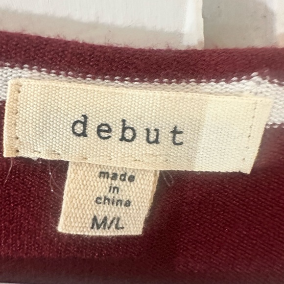 Debut Burgundy and White Striped V-Neck Sweatshirt - Picture 3 of 3